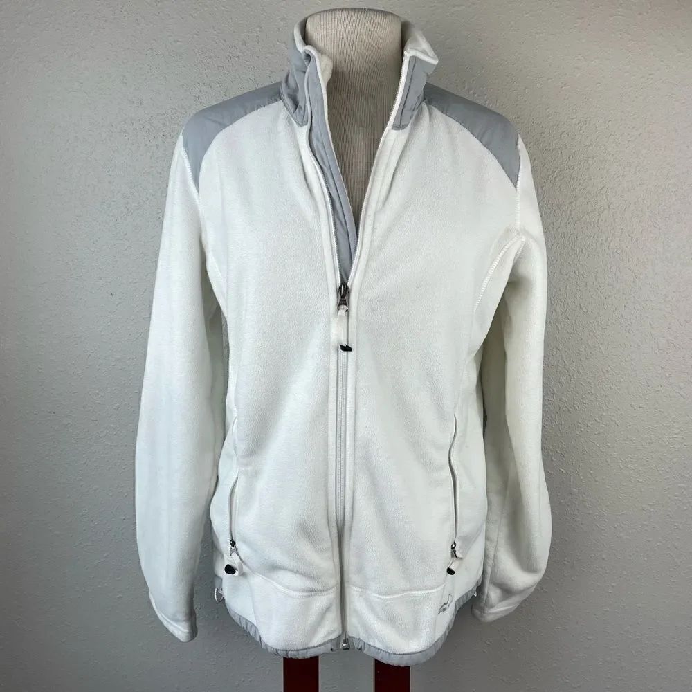 Eddie Bauer White and Gray Full Zip Fleece Size L EUC